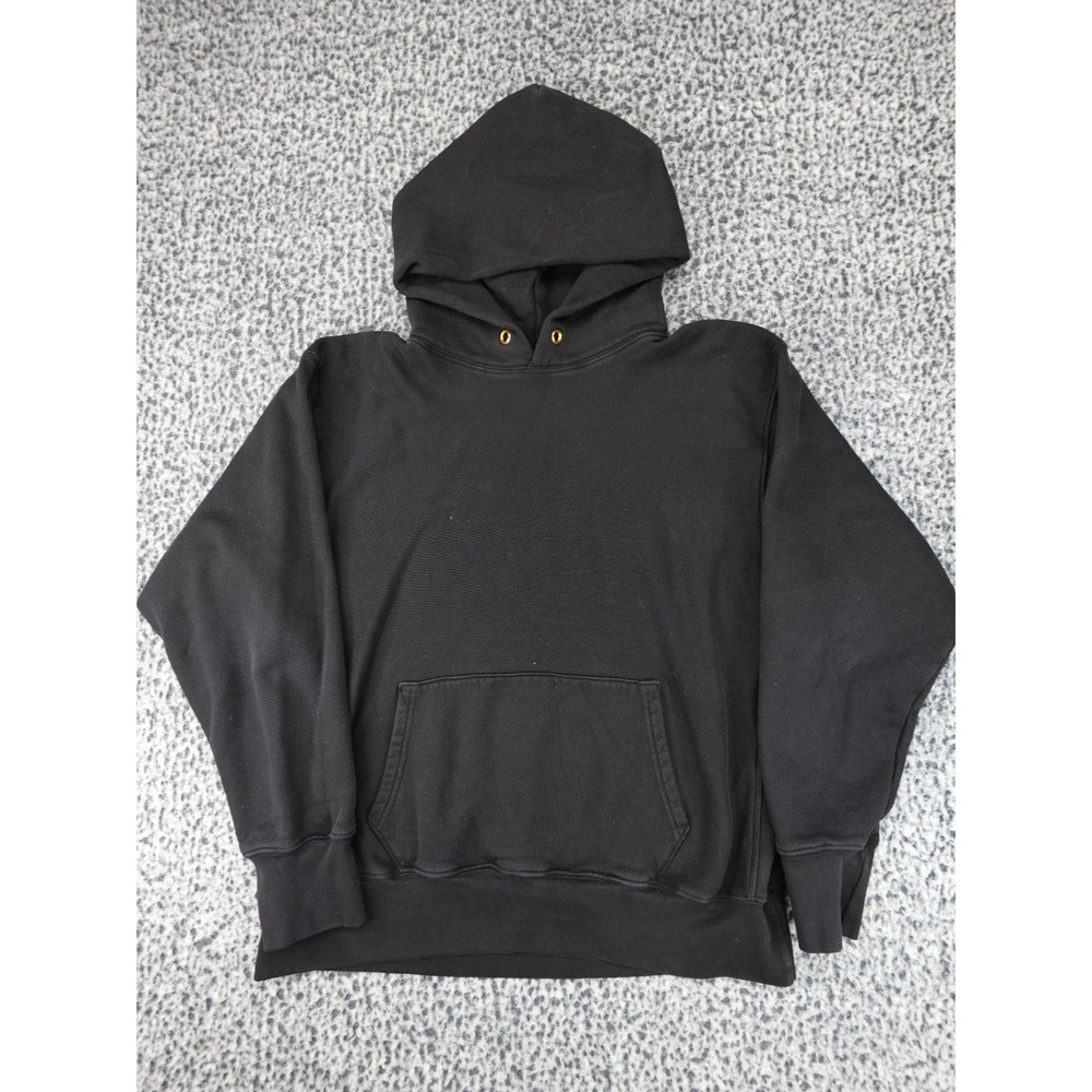 Les Tien Hoodie Mens Large Black Good Heavyweight Fleece Made in USA Boxy Fit